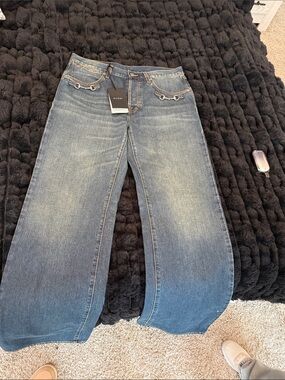 Gucci Wide-Leg Faded Blue Denim Jeans with Signature Hardware